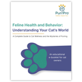 Cover of 'Feline Health and Behavior' e-booklet by PurrPro with a paw graphic on a white background.