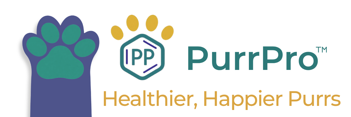 PurrPro logo with paw prints and text on a white background